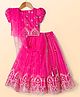 Babyhug Net Woven Half Puffed Sleeves Choli Lehenga & Dupatta Set with Floral Embroidery - Pink