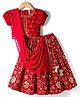 Babyhug Velvet Woven Half Puffed Sleeves Choli Lehenga & Dupatta Set with Floral Embroidery & Embellishments - Red