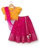 Babyhug Brocade Woven Half Sleeves Lehenga Choli Set With Floral Embroidery & Dupatta - Mustard & Pink