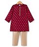 Babyhug Brocade Woven Full Sleeves Kurta Pajama Set With Floral Print - Maroon