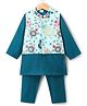 Babyhug Woven Full Sleeves Kurta Pajama & Floral Embroidery Jacket Set  - Teal Blue