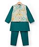Babyhug Cotton Blend Full Sleeves Kurta Pajama Set with Jacket & Motif Embroidery - Teal Blue