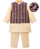 Babyhug Woven Full Sleeves Kurta Pajama & Nehru Jacket with Foil Embroidery - Beige & Purple