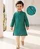 Babyhug Brocade Woven Full Sleeves Kurta Pajama Set With Floral Foil Print - Dark Green