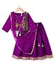 Babyhug Lurex Woven Three Fourth Sleeves Choli Lehenga & Dupatta Set With Floral Embriodery - Purple