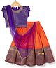 Babyhug Brocade Woven Half Sleeves Pattu Pavda Choli Lehenga & Dupatta Set With Floral Print & Embroidery - Orange & Purple