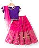 Babyhug Brocade Woven Half Sleeves Pattu Pavda Choli Lehenga & Dupatta Set With Floral Embriodery - Fuschia