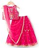 Babyhug Net Woven Sleeveless Choli Lehenga & Dupatta Set With Floral Embriodery - Fuschia