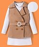 OLLINGTON ST. Cotton Lycra Rib Full Sleeves Frock & Twill Jacket Set - White & Beige