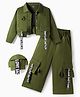 OLLINGTON ST. Cotton Knit Full Sleeves Jacket & Joggers With Inner Top with Pocket & Batches with Love Text Print -Black & Olive Green