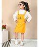 Superminis Cotton Knit Sleeveless Floral Embroidered Pinafore Dress - Yellow
