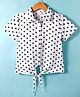 Kookie Kids Woven Half Sleeves Front Open Knotted Shirt Top with Polka Dot Print - White