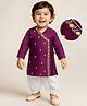 EARTHY TOUCH Woven Full Sleeves Kurta Dhoti Set With Floral Embriodery - Purple
