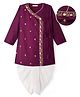 EARTHY TOUCH Woven Full Sleeves Kurta Dhoti Set With Floral Print - Purple