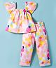 Twetoons Woven Half Flutter Sleeves Top & Lounge Pant Set with Floral Print - Pink