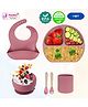 Puchku Premium 6 Pcs Silicone Baby Feeding Set, BPA Free & Microwave Safe Dinner Tableware Kit - Feeding Bowl, Suction Plate, Cup, Spoon, Fork & Bib for Kids ( Pack of 1, Dusky Pink)