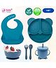 Puchku 6 Pcs Silicone Baby Feeding Set, BPA Free & Microwave Safe Dinner Tableware Kit - Feeding Bowl, Suction Plate, Cup, Spoon, Fork & Bib for Kids ( Pack of 1, Navy Blue)