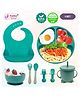 Puchku 8 Pcs Silicone Baby Feeding Set, BPA Free & Microwave Safe Dinner Tableware Kit - Feeding Bowl, Suction Plate, Cup, Spoon, Fork & Bib for Kids ( Pack of 1, Blue )