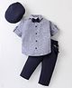 Rikidoos Full Sleeves Textured Shirt & Pant With Suspender Cap & Bow Set - Light & Navy Blue