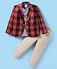 Rikidoos Full Sleeves Chessboard Checked Blazer & Pant With Tee Set - Rust & Black