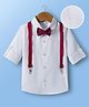 Mark & Mia Woven Full Sleeves Textured Solid Party Shirt With Bow & Suspender - White