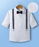 Mark & Mia Woven Full Sleeves Textured Solid Party Shirt With Bow & Suspender - White