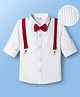 Mark & Mia Woven Full Sleeves Pleated Solid Party Shirt With Bow & Suspender - White