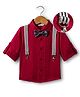 Mark & Mia Woven Full Sleeves Pleated Solid Party Shirt With Bow & Suspender - Red