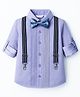 Mark & Mia Woven Full Sleeves Solid Color Pleated Party Shirt with Bow & Suspender Detailing - Blue