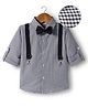 Mark & Mia Woven Full Sleeves Checks Party Shirt With Bow & Suspender - Black & White