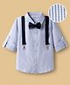 Mark & Mia Woven Full Sleeves Pleated Striped Party Shirt With Bow & Suspender - Blue