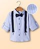 Mark & Mia Woven Full Sleeves Pleated Striped Party Shirt With Bow & Suspender - Light Blue