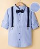 Mark & Mia Woven Full Sleeves Checkered Party Shirt with Bow & Suspender - Blue