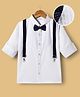 Mark & Mia Woven Full Sleeves Solid Pleated Party Shirt With Bow & Suspender - White