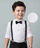 Mark & Mia Woven Full Sleeves Solid Pleated Party Shirt With Bow & Suspender - White