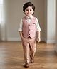 Rikidoos Full Sleeves Striped 3 Piece Party Suit Set With Bow - Light Brown & White