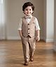 Rikidoos Full Sleeves Striped 3 Piece Party Suit With Bow Set - Light Brown & White