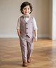 Rikidoos Full Sleeves Striped 3 Piece Party Suit Set With Bow - Grey & White