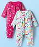 Babyhug 100% Cotton Interlock Knit Full Sleeves Front Open Romper Pack of 2 - Dark Pink & White