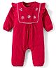 Babyhug Interlock Knit Full Sleeves Floral Embroidered Romper With Hairband & Booties - Red