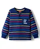 Babyhug Knit Full Sleeves Striped Henley Neck T-Shirt with Text Print - Navy Blue