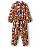 CrayonFlakes Cotton Knit Full Sleeves Floral Printed Belted Jumpsuit - Magenta