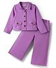 CrayonFlakes Waffle Knit Full Sleeves Solid Jacket Styled Top & Palazzo Set - Purple