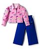 CrayonFlakes Rayon Knit Full Sleeves Butterfly Printed Top &  Culotte Pant Set - Pink