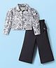 CrayonFlakes Rayon Knit Full Sleeves Floral Printed Top & Culotte Pant Set - Black