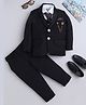 BT DEZINES Cotton Blend Woven Full Sleeves Solid 4 Piece Party Suit Set With Tie - Black
