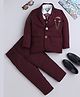 BT DEZINES Cotton Blend Woven Full Sleeves Solid 4 Piece Party Suit Set With Tie - Maroon