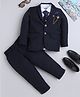 BT DEZINES Cotton Blend Woven Full Sleeves Solid 4 Piece Party Suit Set With Tie - Navy Blue