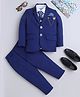 BT DEZINES Cotton Blend Woven Full Sleeves Solid 4 Piece Party Suit With Tie Set - Royal Blue