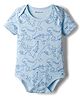 Kookie Kids Interlock Knit Half Sleeves Onesie with Dino Print - Light Blue